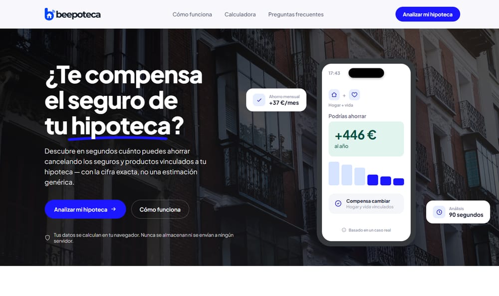 Captura de la página de inicio de Beepoteca, herramienta de análisis de productos hipotecarios